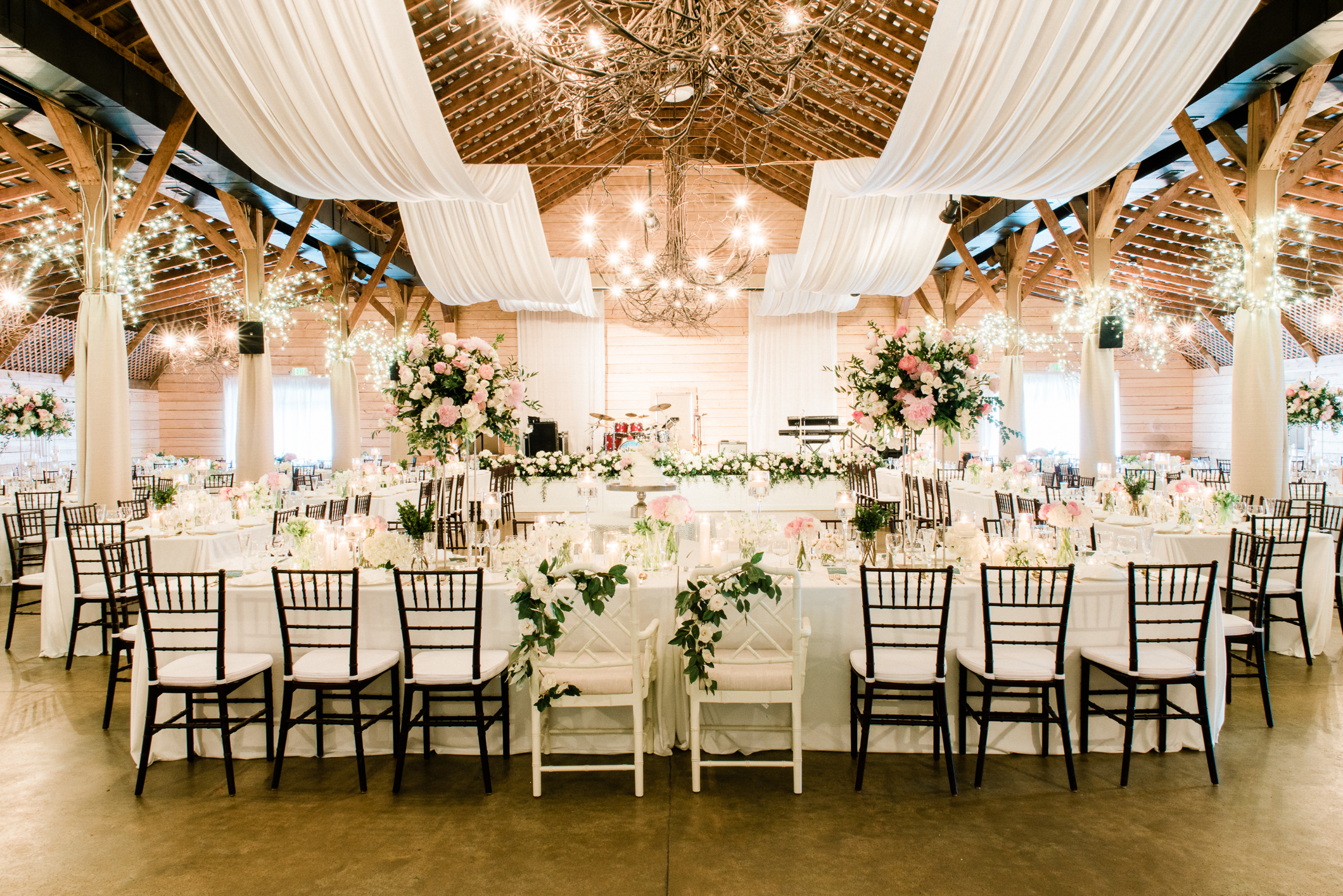 Fearrington Village wedding reception with long tables