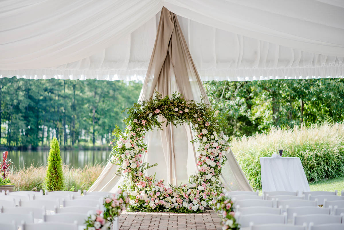 Wedding ceremony Angus Barn Pavilion patio