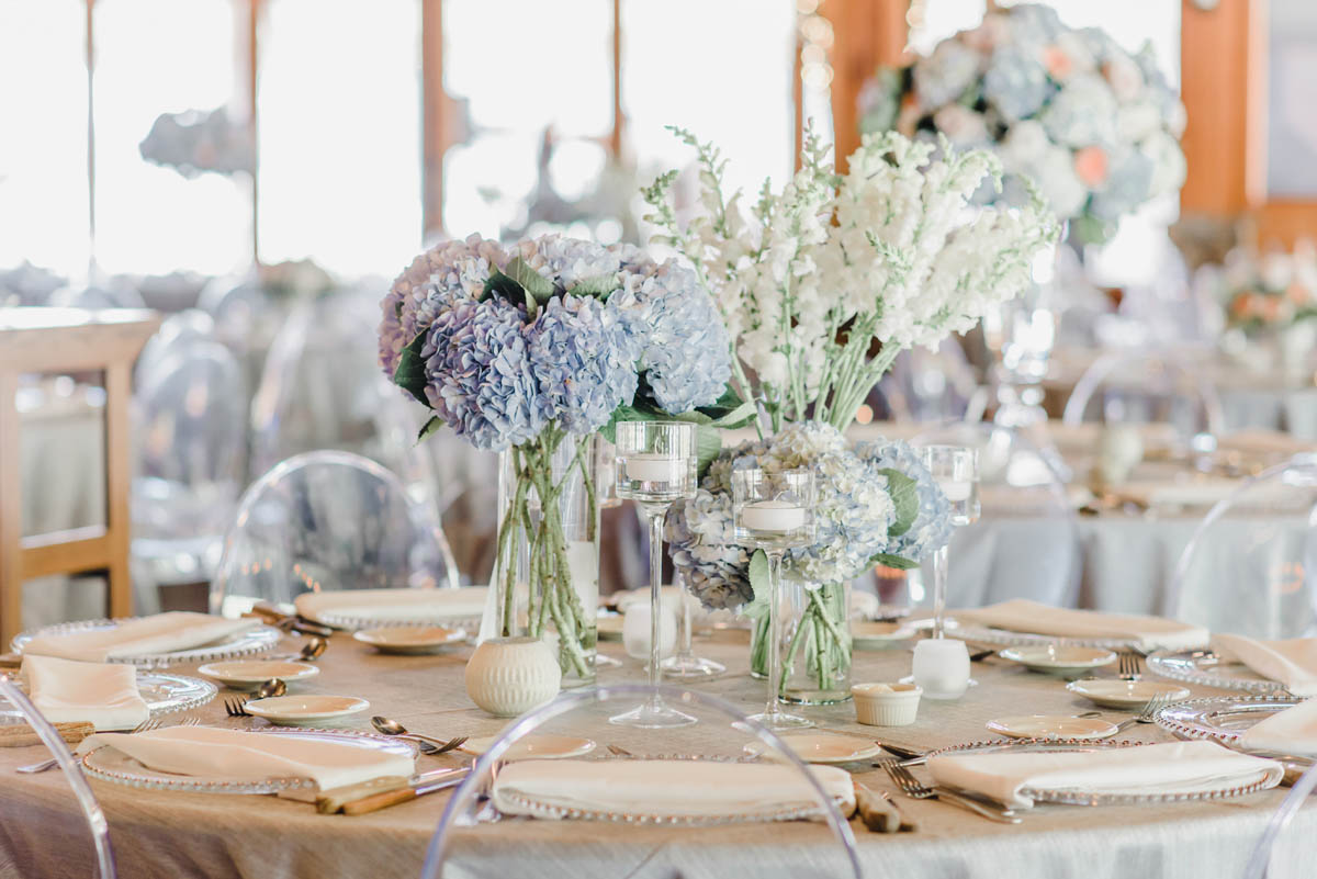 Mixed hydrangea wedding centerpieces